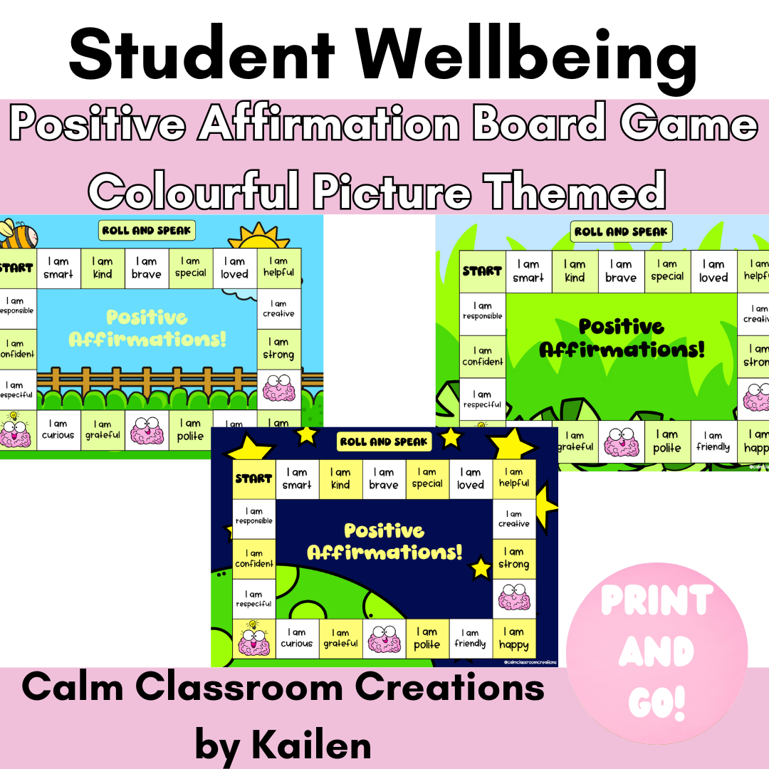 Student Wellbeing | Positive Affirmation Board Game! | Colourful Picture Themed