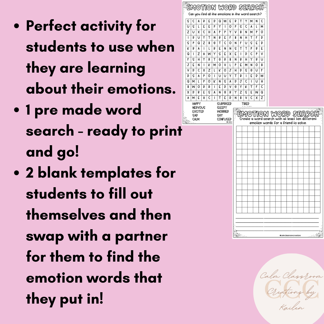 Student Wellbeing | Emotion Word Search Template | Print and Go!