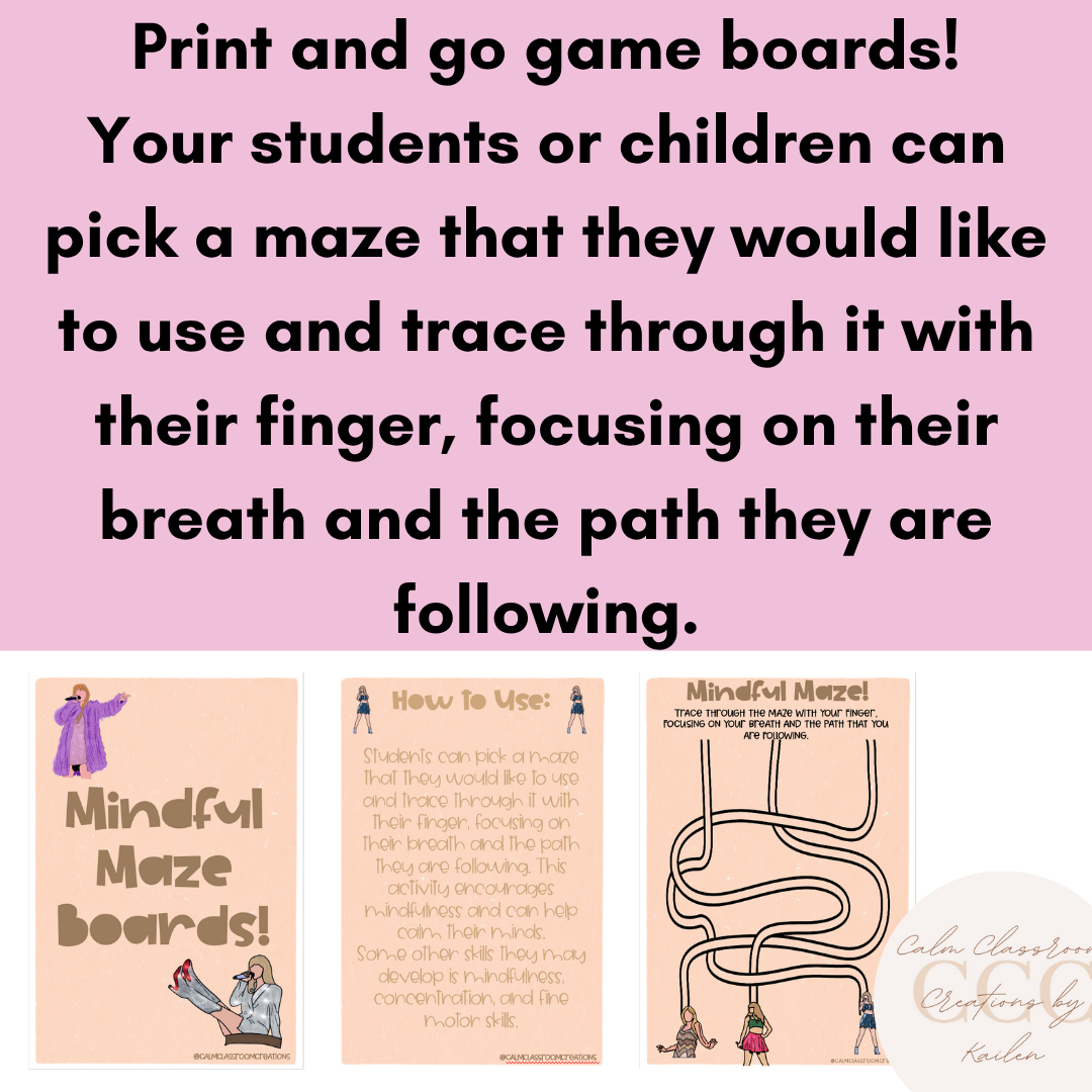 Student Wellbeing | Mindful Maze Boards | Taylor Swift Themed