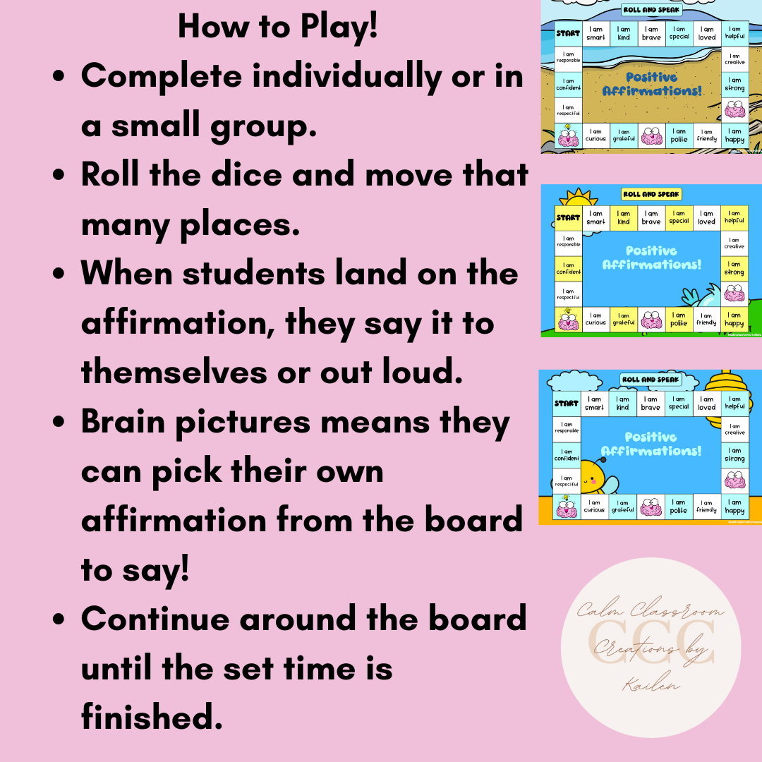 Student Wellbeing | Positive Affirmation Board Game! | Colourful Picture Themed