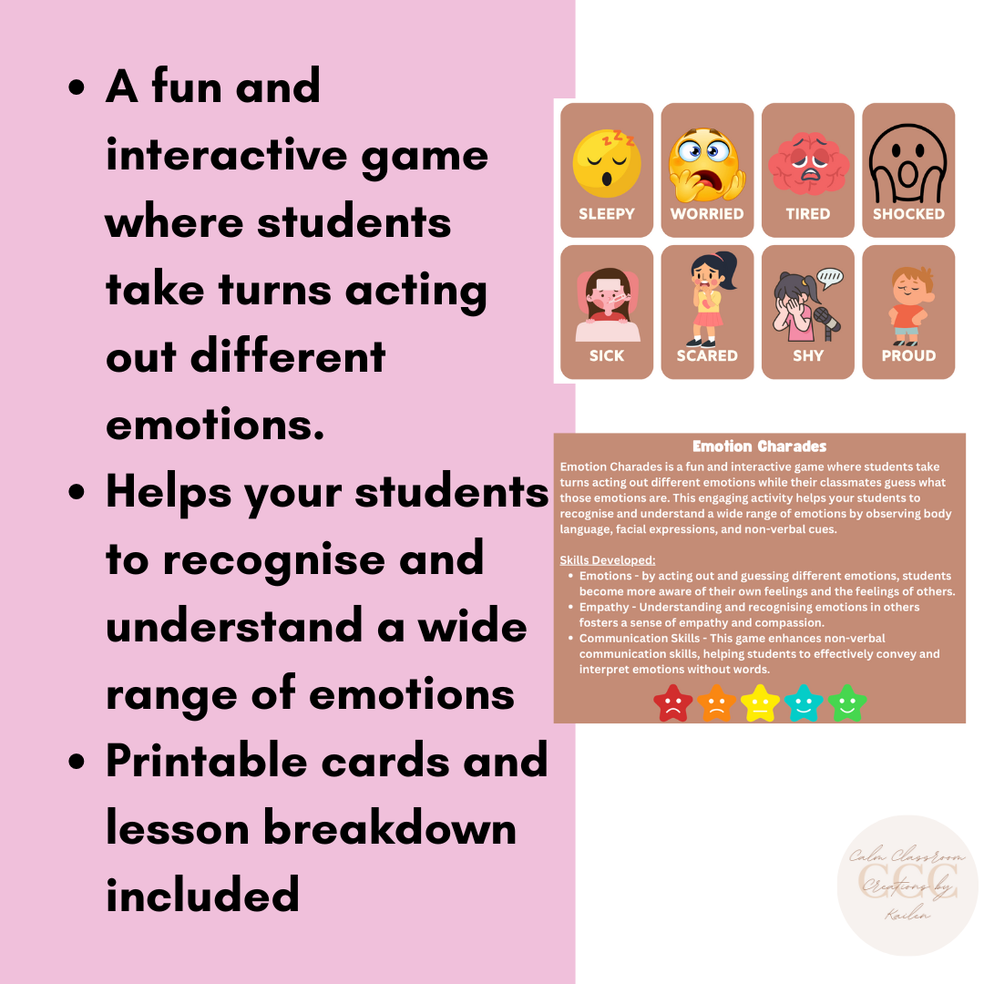 Student Wellbeing | Emotion Charades | Printable Flashcards and Lesson Plan
