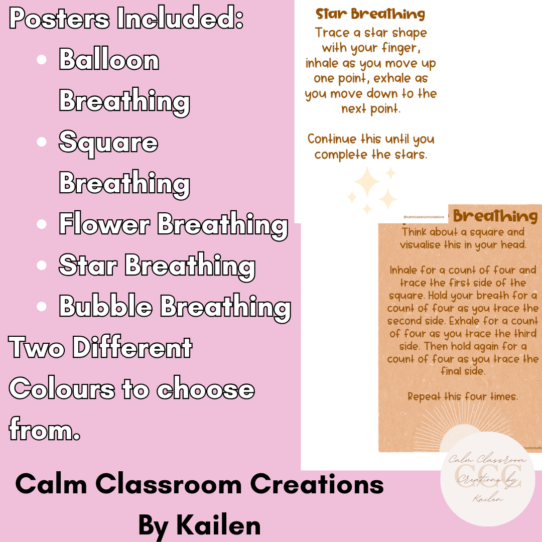 Student Wellbeing | Calm Down Breathing Posters | Groovy Boho Themed