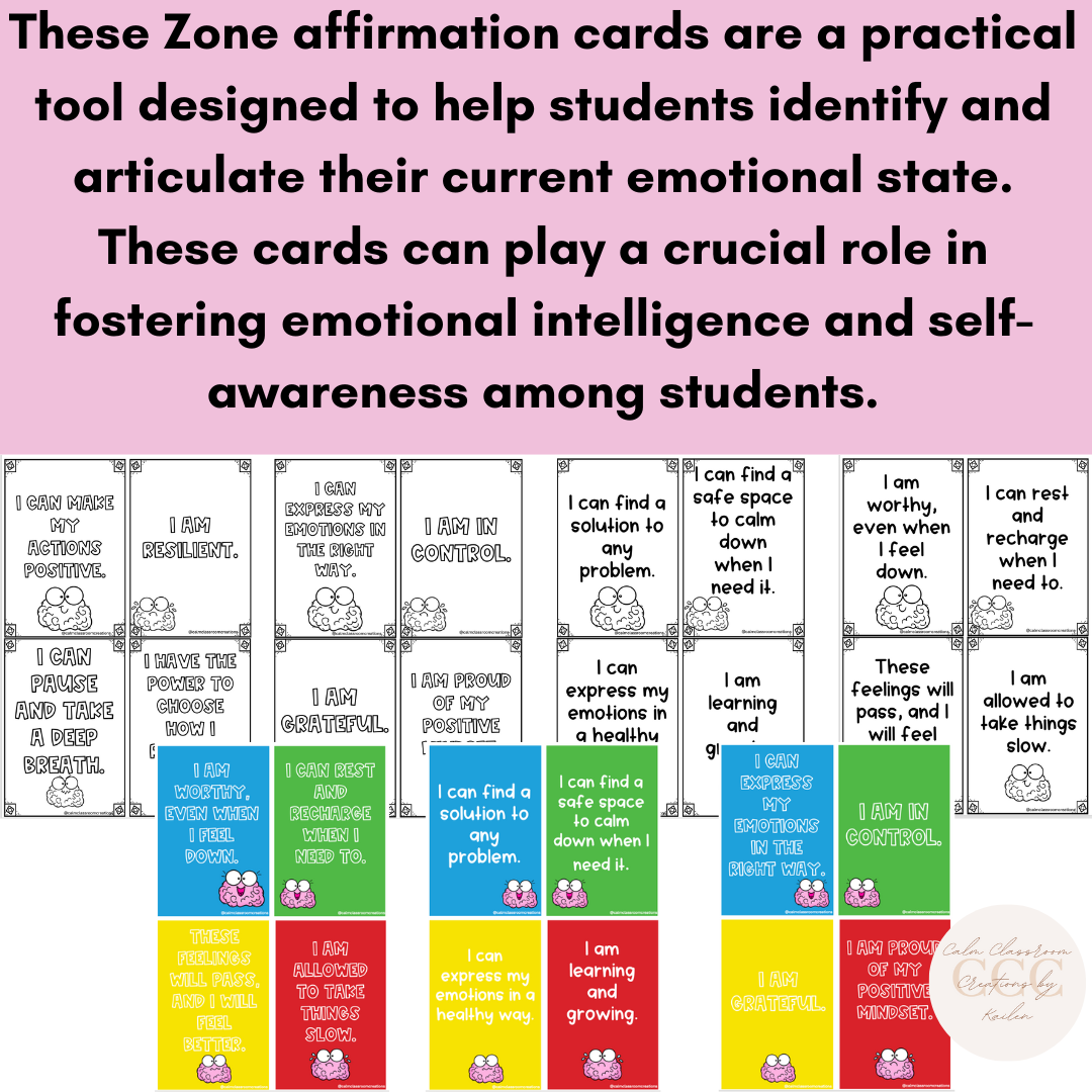 Student Wellbeing | Affirmation Cards | Zones of Regulation Themed