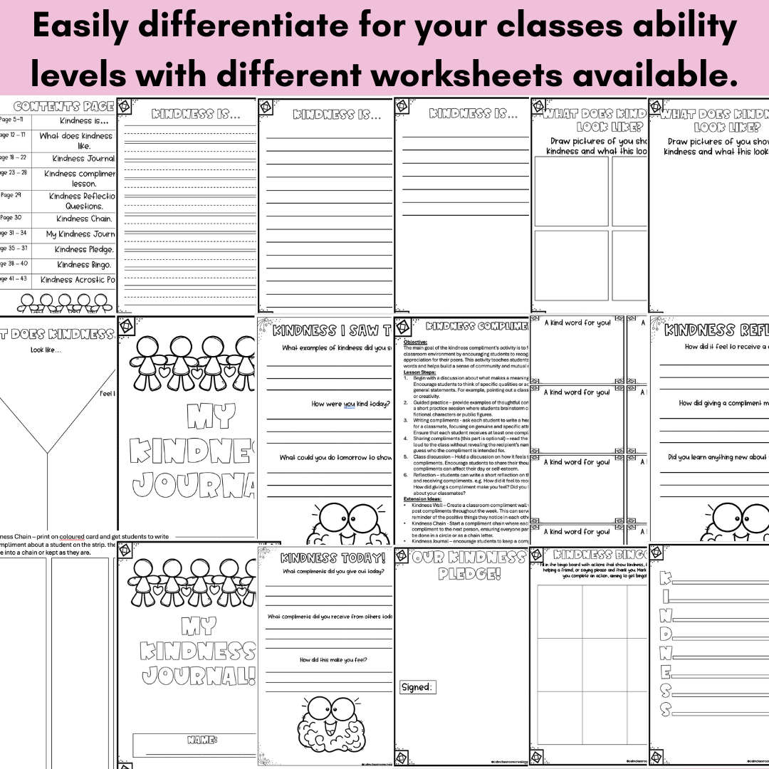 Student Wellbeing | Kindness Activity Pack | Lessons and Printable Worksheets!