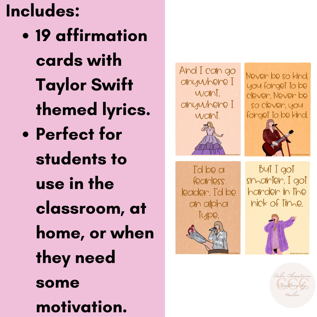 Student Wellbeing | Taylor Swift Themed Affirmation Cards