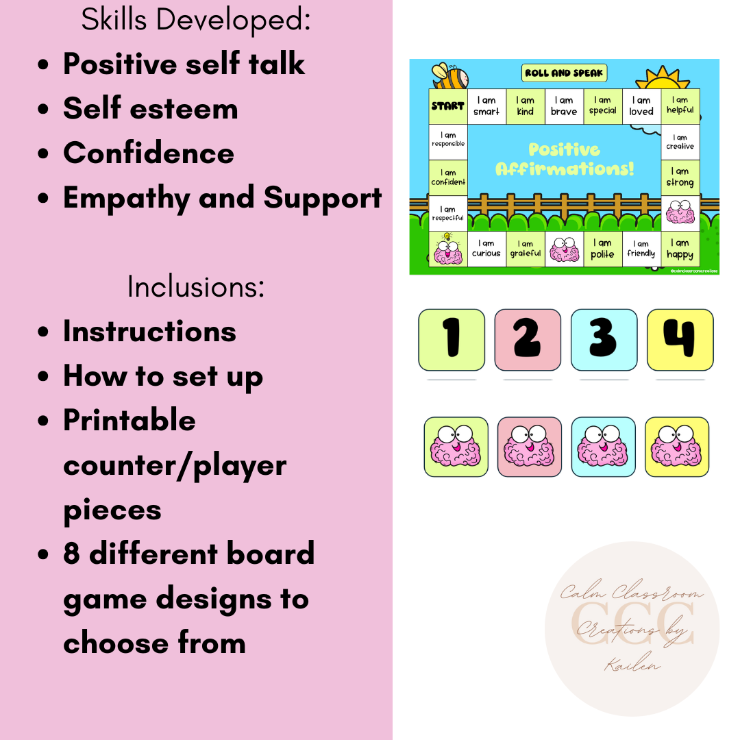 Student Wellbeing | Positive Affirmation Board Game! | Colourful Picture Themed