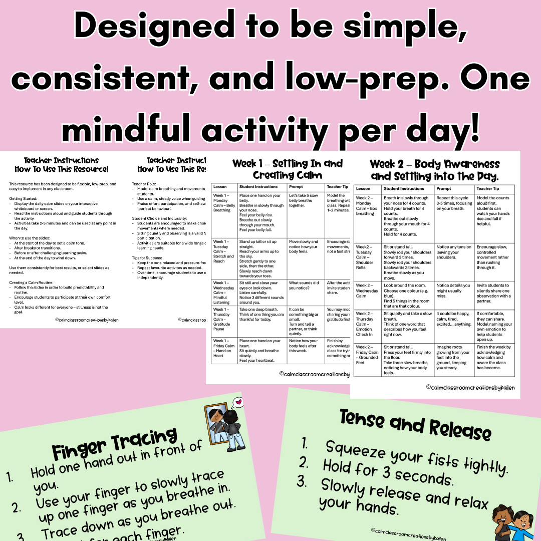 Daily Calm Slides | 10 Weeks of Mindful Classroom Activities | Student Behaviour