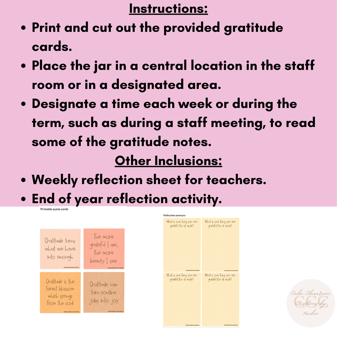 Teacher Wellbeing | Gratitude Jar Reflection Printouts