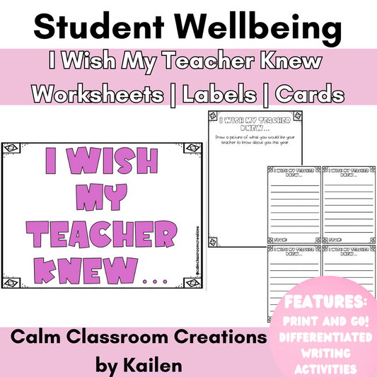 Student Wellbeing | I Wish My Teacher Knew | Worksheet, Labels and Cards