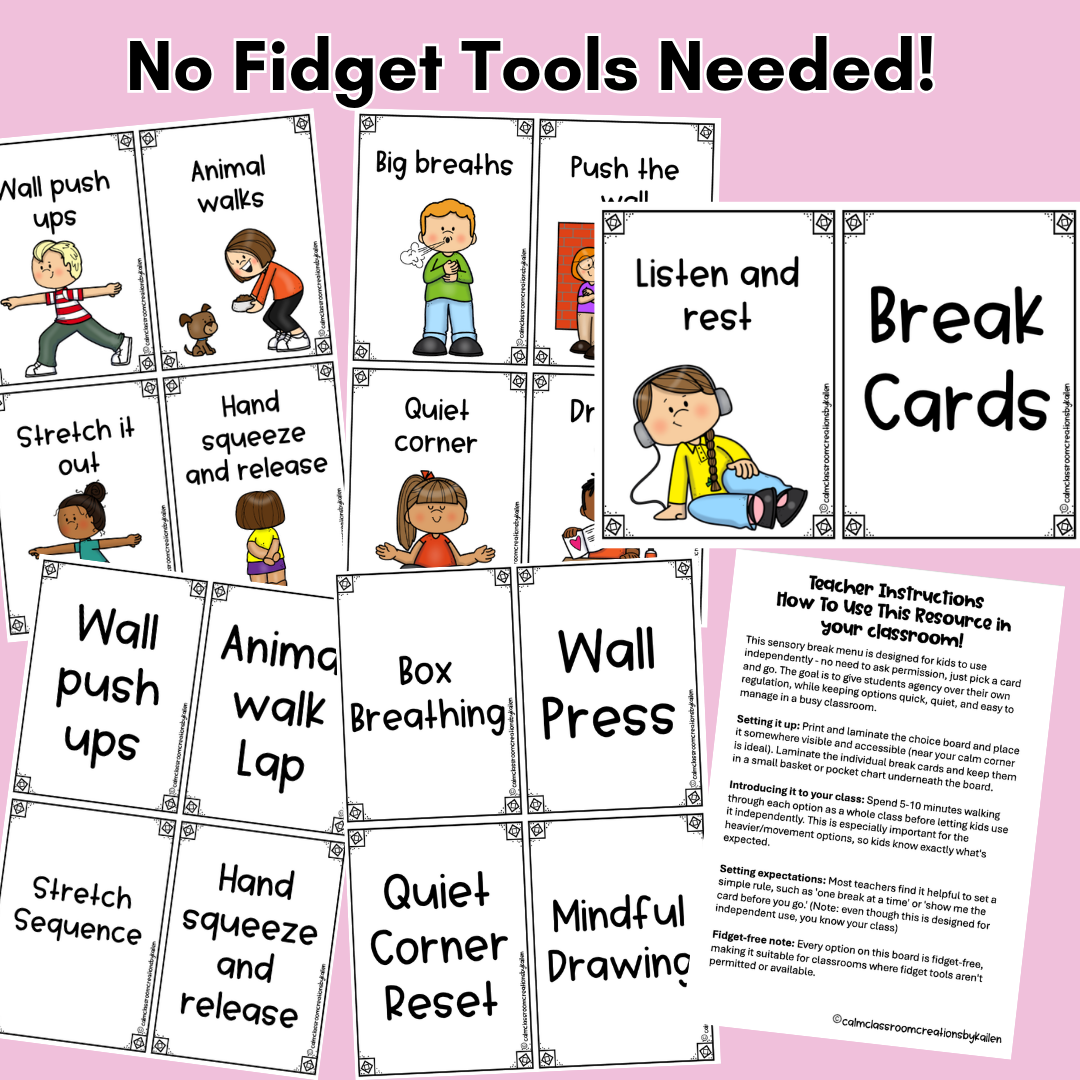 Calm Body Choice Board | Sensory Break Cards | Junior & Upper Primary
