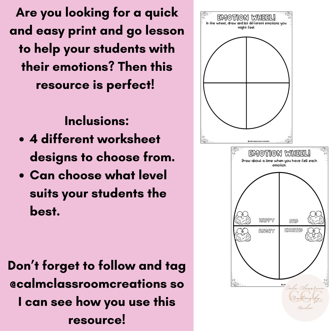 Student Wellbeing | Emotion Wheel Worksheet | Print and Go!