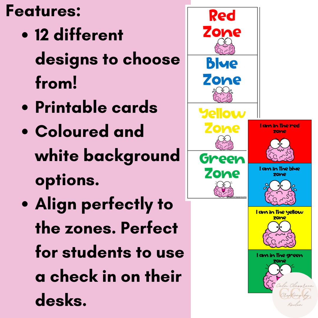 Student Wellbeing | Zones of Regulation | Desk Check In Chart