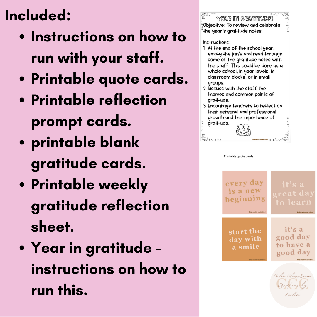 Teacher Wellbeing | Gratitude Jar Reflection Printouts
