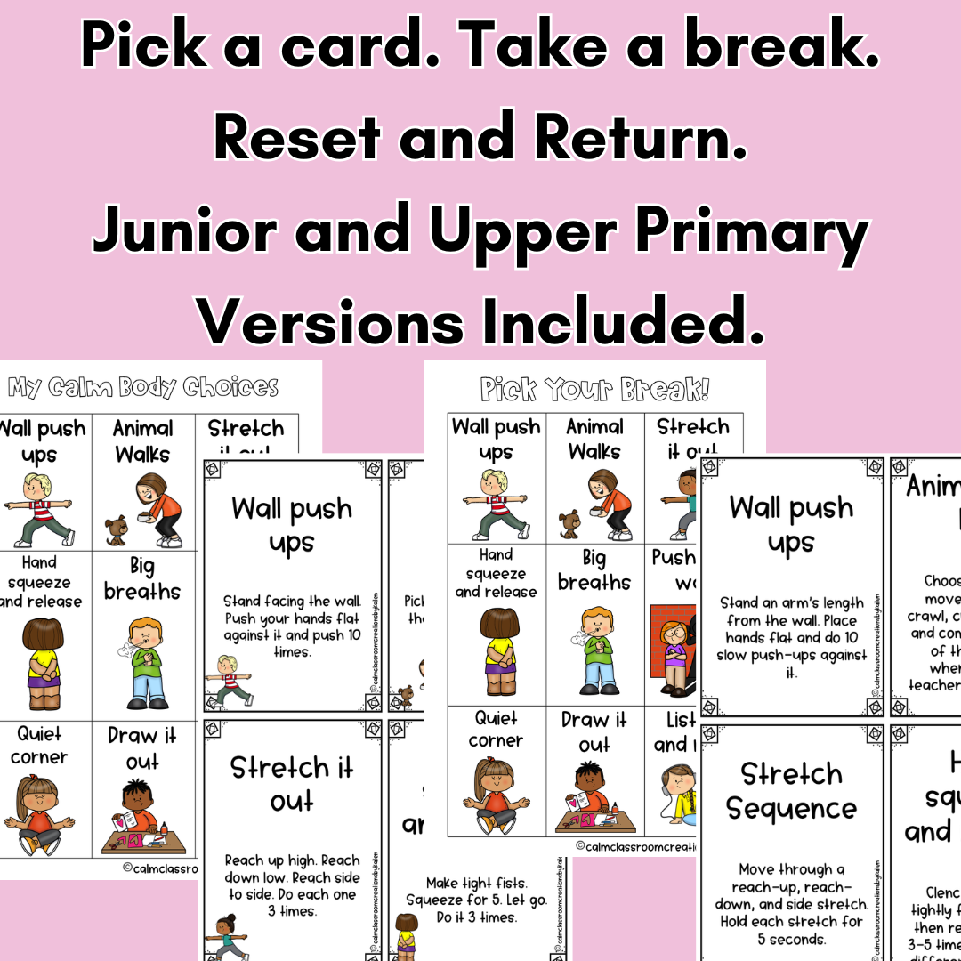 Calm Body Choice Board | Sensory Break Cards | Junior & Upper Primary